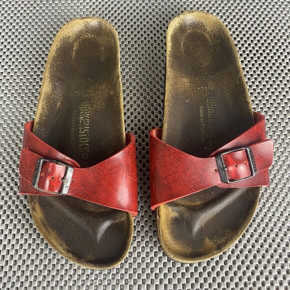 Birkenstock Madrid Sandals Womens 37 Red Buckle Slide On Casual Made In Germany - Picture 1 of 15